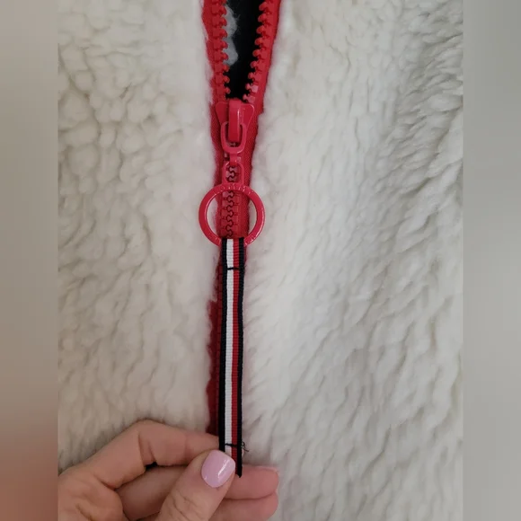 🇺🇲 Tommy Hilfiger fleece zip up jacket with contrast red zipper and flag logo - Picture 13 of 14